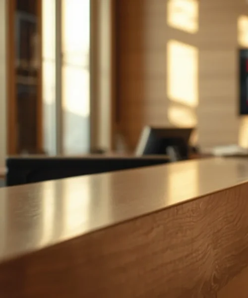 Intelligenza artificiale in hotel: reception con schermo del gestionale e ospite al banco