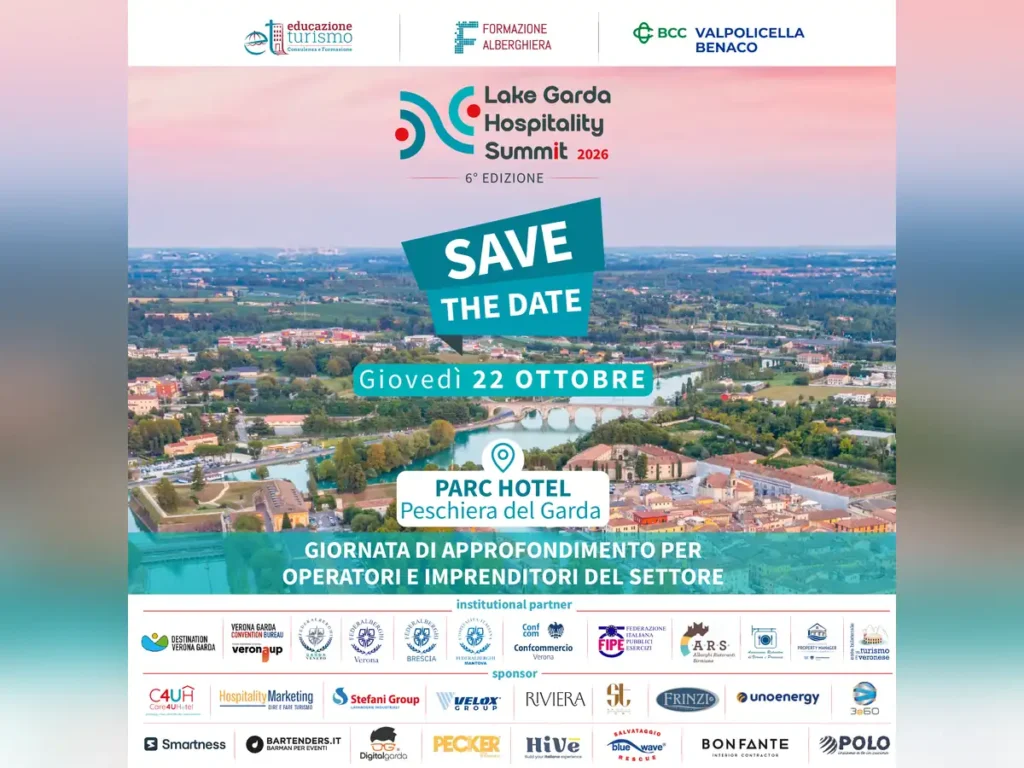 Turismo 5.0, la locandina del Lake Garda Hospitality Summit 2026 a Peschiera del Garda